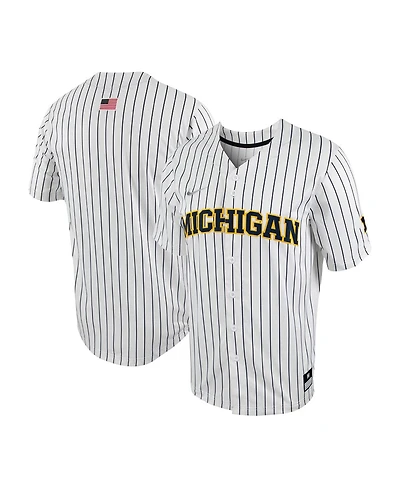 Men's Nike White, Navy Michigan Wolverines Pinstripe Replica Full-Button Baseball Jersey