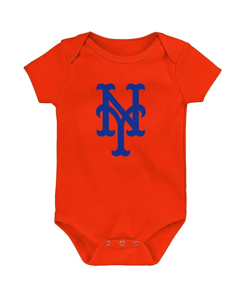 Infant Boys and Girls Orange, White, Heather Gray New York Mets Biggest Little Fan 3-Pack Bodysuit Set