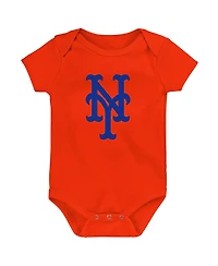 Infant Boys and Girls Orange, White, Heather Gray New York Mets Biggest Little Fan 3-Pack Bodysuit Set