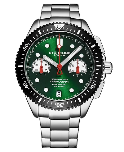 Stuhrling Men's Monaco Silver-tone Stainless Steel, Green Dial, 47mm Round Watch