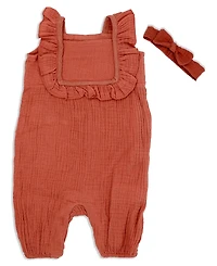 Lily & Jack Baby Girls Ruffle Sleeved Muslin Romper and Headband, 2 Piece Set
