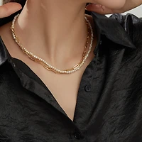 Joey Baby 18K Gold Plated Paper Clip Chain with Freshwater Pearls - Mollie Necklace 17" For Women