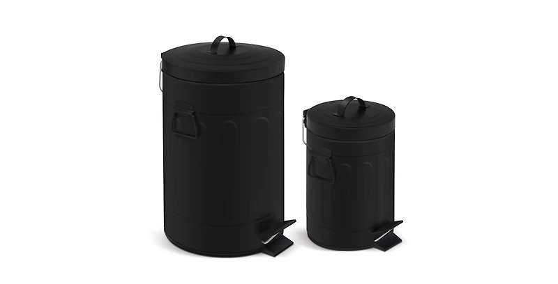 3.2 Gal./12 Liter and 0.8 Gal./3 Liter Old Time Style Round Black Color Metal Step-on Trash Can Set