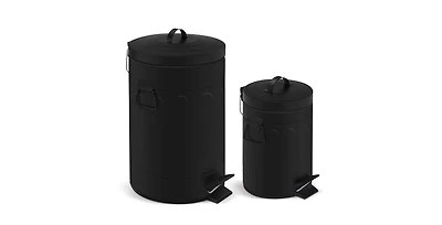 3.2 Gal./12 Liter and 0.8 Gal./3 Liter Old Time Style Round Black Color Metal Step-on Trash Can Set