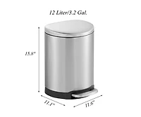 3.2 Gal./12 Liter Stainless Steel Semi-round Step-on Trash Can for Bathroom and Office
