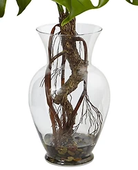 Nearly Natural 26" Monstera Artificial Plant in Glass Vase with Rocks