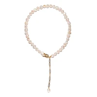 18K Gold Plated Paper Clip Chain with Freshwater Pearls - Morgan Necklace 17" For Women