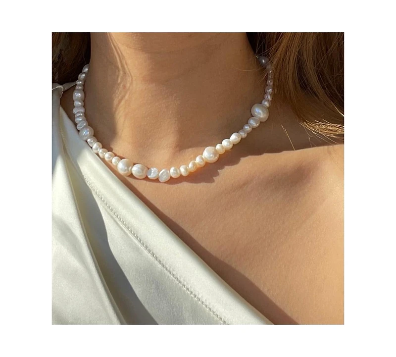 Joey Baby 18K Gold Plated Freshwater Pearls Mix of Different Sizes - Nina Necklace 17" For Women