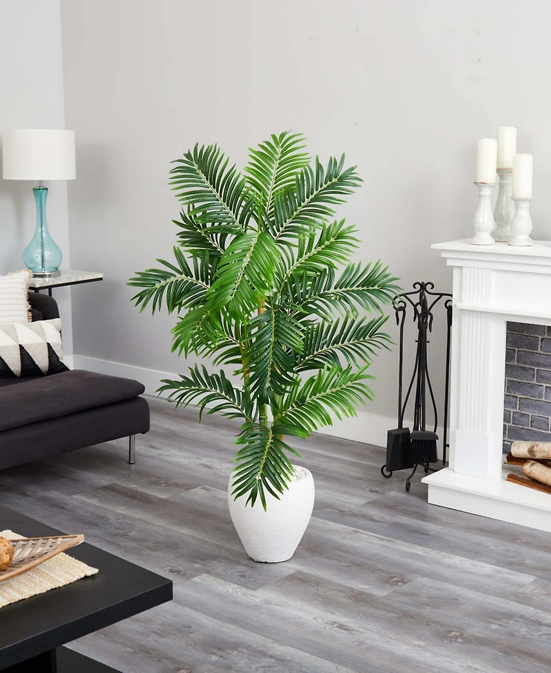 Nearly Natural 63" Areca Palm Artificial Tree in White Planter
