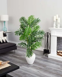 Nearly Natural 63" Areca Palm Artificial Tree in White Planter