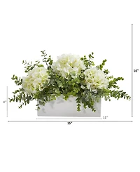 Nearly Natural 15in. Hydrangea and Eucalyptus Artificial Arrangement in White Vase