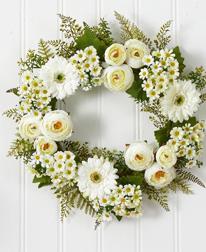 Nearly Natural 24" Mixed Daisies and Ranunculus Wreath