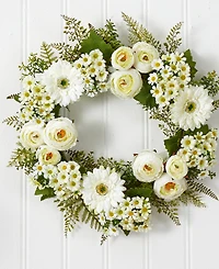 Nearly Natural 24" Mixed Daisies and Ranunculus Wreath