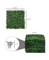Outsunny 12 Pcs 20" x 20" Artificial Boxwood Panels Topiary Wall Greenery Backdrop, Privacy Hedge Screen Uv Protected 4Layer Roll Grass Panel Fence De