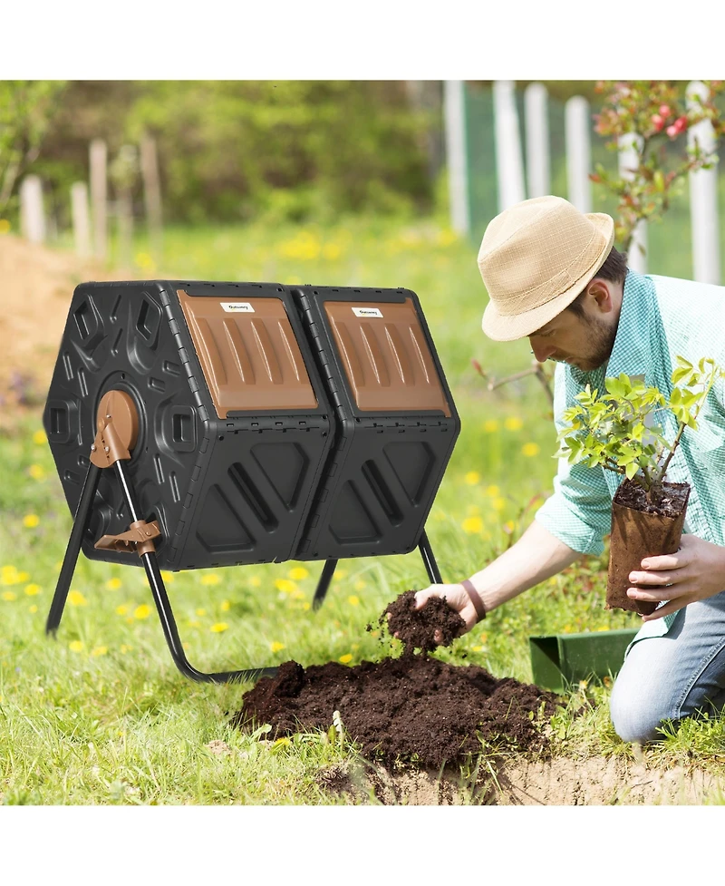 Outsunny 34.5 Gallon Composter Dual Chamber Compost Bin with Steel Legs