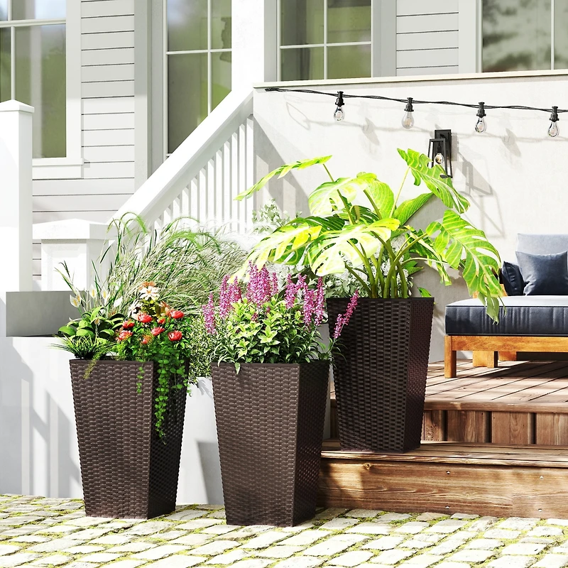 Outsunny Set of 3 Tall Planters, Indoor and Outdoor Flower Pot Set