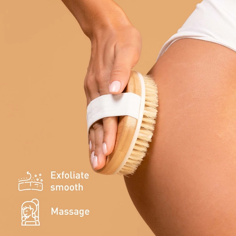 Pursonic Bath Brush and Rubber Massager with Lotus wooden handle