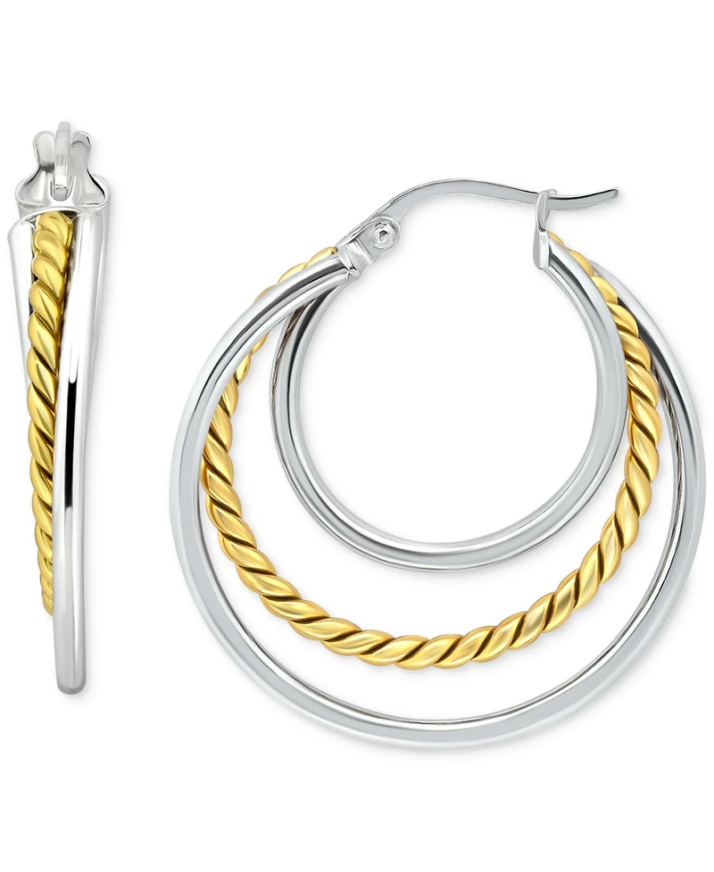 Giani Bernini Triple Small Hoop Earrings in Sterling Silver & 18k Gold-Plate, 1", Created for Macy's