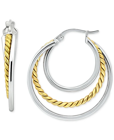 Giani Bernini Triple Small Hoop Earrings in Sterling Silver & 18k Gold-Plate, 1", Created for Macy's