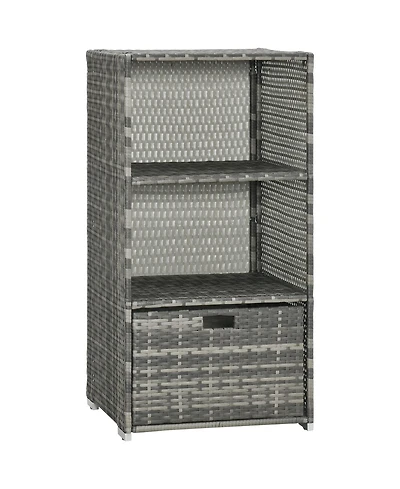 Outsunny Pe Rat Pool Towel Rack with 2 Storage Shelves Basket