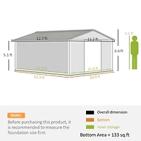 Outsunny 11' x 12.6' Storage Shed Garden Tool House w/ Vents Doors Charcoal