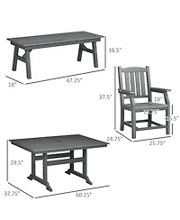 Outsunny 6 Pieces Patio Dining Set, 6 Seater Outdoor Table and Chairs, Conversation Furniture, Armrests, Loveseat Bench, Dinner Table with Umbrella Ho