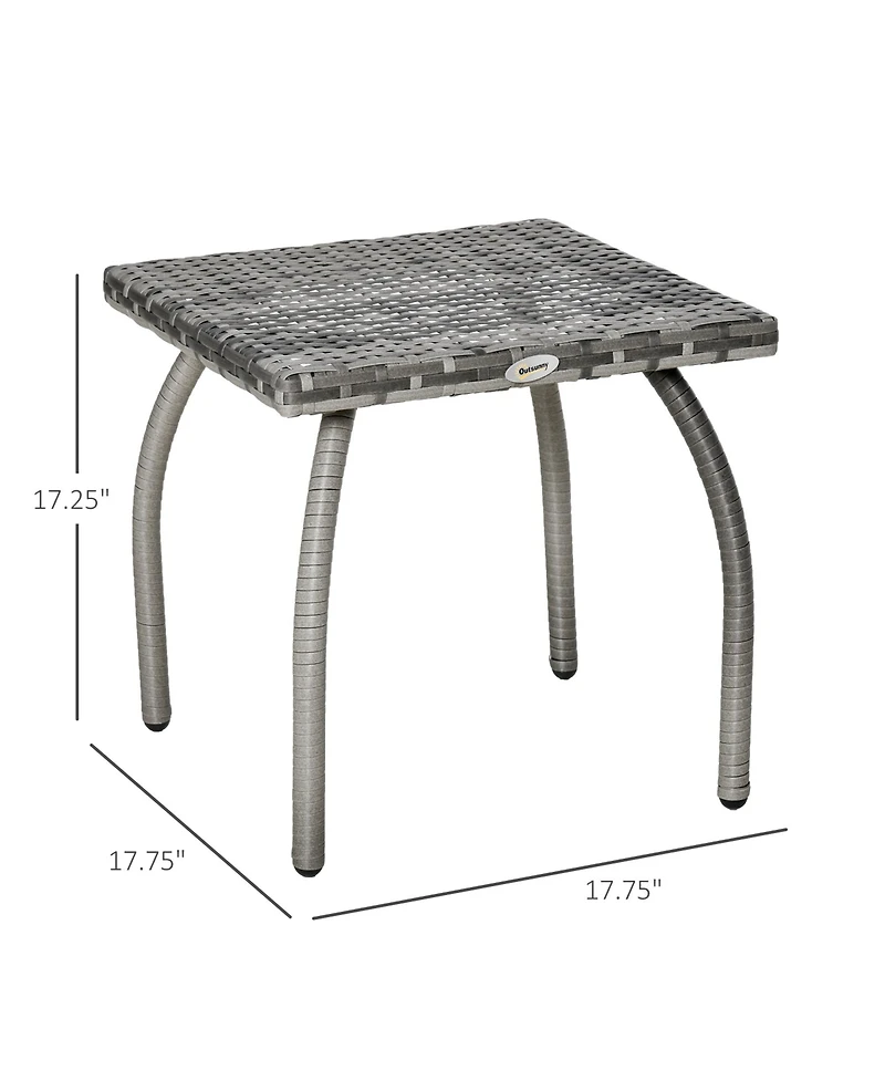 Outsunny Rattan Wicker Side Table, End Table with All-Weather Material for Outdoor, Garden, Balcony, or Backyard, Gray