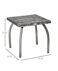 Outsunny Rattan Wicker Side Table, End Table with All-Weather Material for Outdoor, Garden, Balcony, or Backyard, Gray