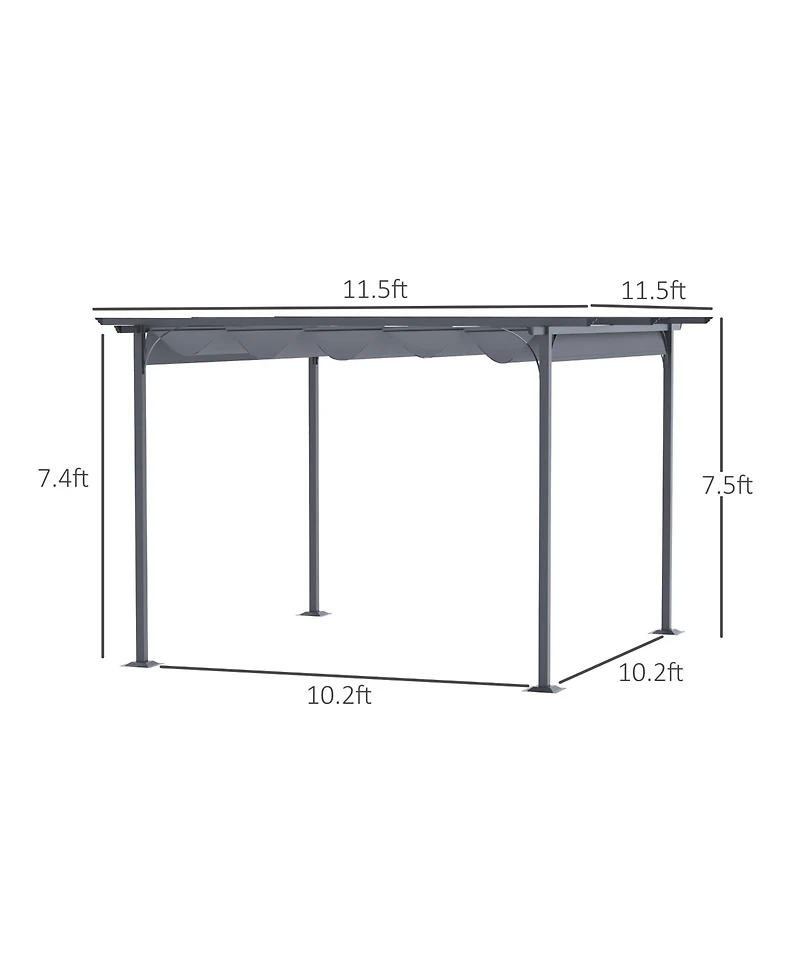 Outsunny 11.5'x11.5' Retractable Patio Gazebo Pergola, Uv Resist,