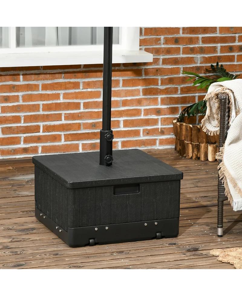 Outsunny 3-in-1 Outdoor Umbrella Base, Coffee End Table, Flower Box Planter, 175lbs Capacity Patio Umbrella Stand Table with Wheels and Handles, Black