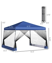 Outsunny 10' x 10' Pop Up Canopy, Foldable Canopy Tent with Carrying Bag, Mesh Sidewalls and 3-Level Adjustable Height for Outdoor, Garden, Patio, Par