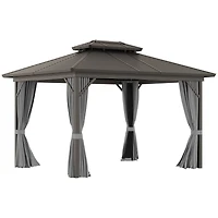 Outsunny 10' x 12' Metal Roof Hardtop Gazebo w/ Curtains & Netting,