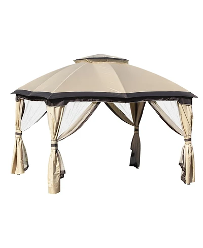 Outsunny 10' x 12' Outdoor Gazebo, Patio Gazebo Canopy Shelter w/ Double Vented Roof, Zippered Mesh Sidewalls, Solid Steel Frame, Beige