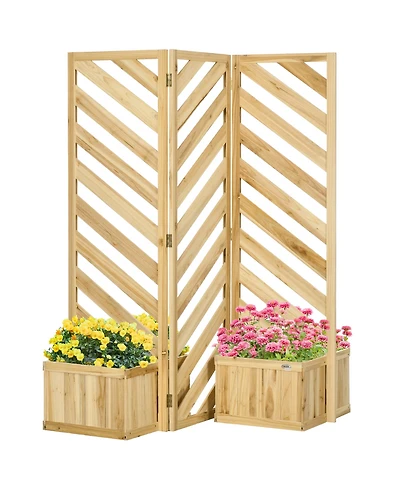 Outsunny Freesding Outdoor Privacy Screen with 4 Self-Draining Planters