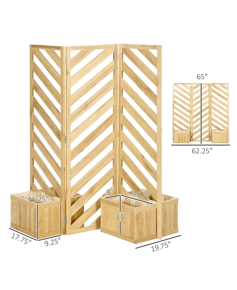 Outsunny Freesding Outdoor Privacy Screen with 4 Self-Draining Planters