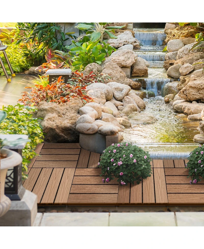 Outsunny 12" 11pc Wood-Plastic Composite Flooring Deck Interlocking Tiles