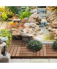 Outsunny 12" 11pc Wood-Plastic Composite Flooring Deck Interlocking Tiles