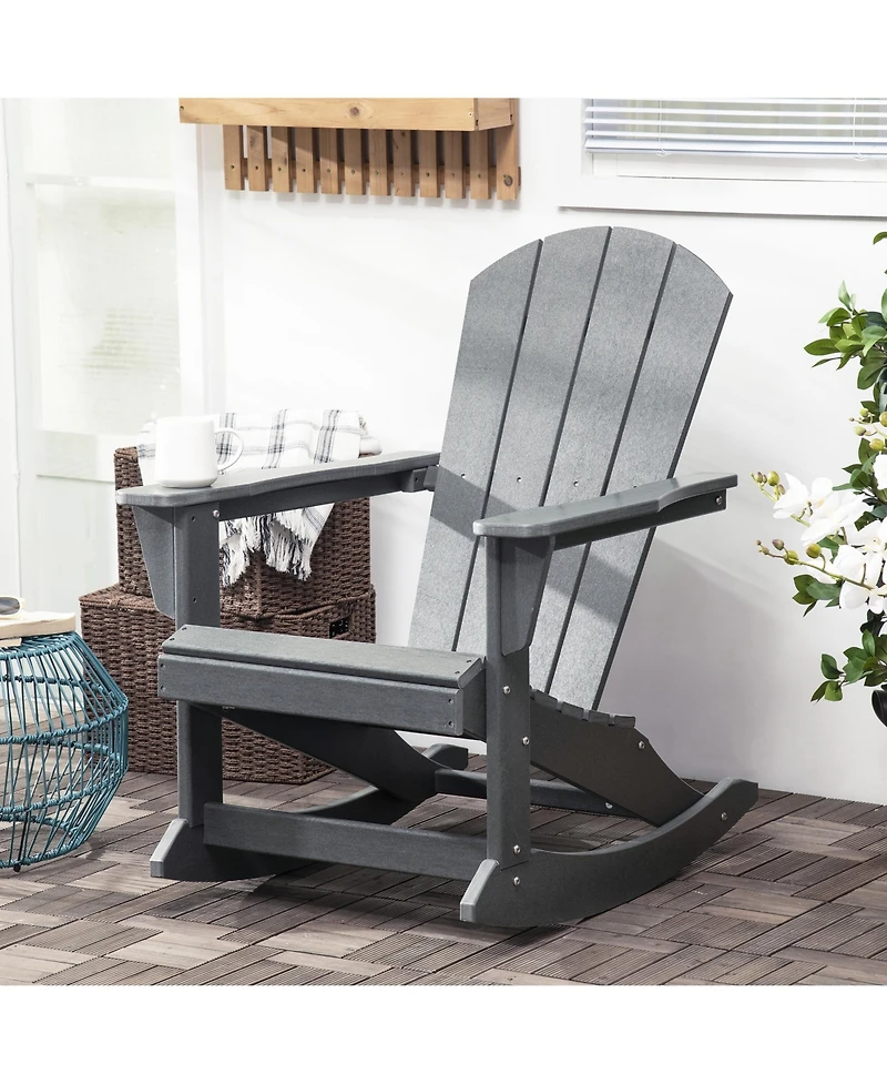 Outsunny Outdoor Rocking Chair, Hdpe Adirondack Style Rocker Chair for Porch, Garden, Patio, Light Gray
