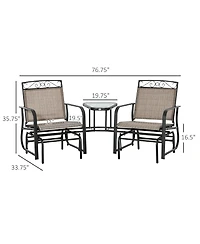 Outsunny Outdoor Glider Chairs with Coffee Table, Patio 2-Seat Rocking Chair Swing with Breathable Sling for Backyard, Garden and Porch, Brown
