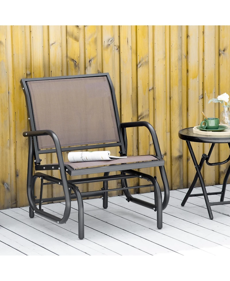 Outsunny Porch Glider, Metal Frame Swing Glider Chair with Breathable Mesh Fabric, Curved Armrests and Steel Frame for Garden, Poolside, Backyard, Bal
