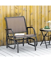 Outsunny Porch Glider, Metal Frame Swing Glider Chair with Breathable Mesh Fabric, Curved Armrests and Steel Frame for Garden, Poolside, Backyard, Bal