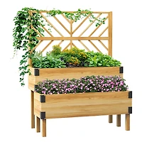 Outsunny 2 Tier Trellis Planter, Wooden Raised Garden Bed, Natural