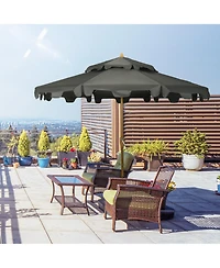 Outsunny 9' Patio Umbrella with Push Button Tilt and Crank, Double Top Ruffled Outdoor Market Table Umbrella with 8 Ribs, for Garden, Deck, Pool, Gray