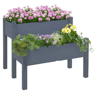 Outsunny 34" x 34" x 28" Raised Garden Bed 2-Tier Wooden Planter Box