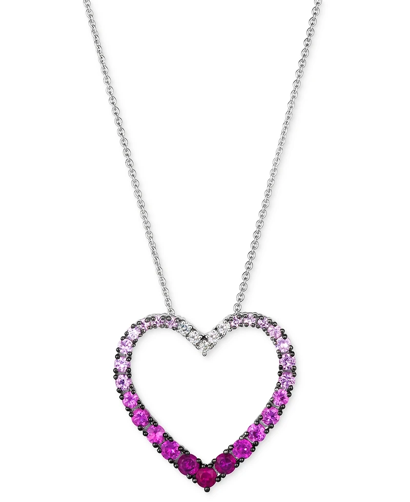 Le Vian Ombre Pink Sapphire (1 ct. t.w.) & White Sapphire (1/10 ct. t.w.) Open Heart Pendant Necklace in 14k White Gold, 18" + 2" extender