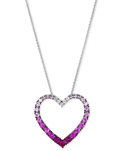 Le Vian Ombre Pink Sapphire (1 ct. t.w.) & White Sapphire (1/10 ct. t.w.) Open Heart Pendant Necklace in 14k White Gold, 18" + 2" extender
