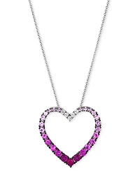 Le Vian Ombre Pink Sapphire (1 ct. t.w.) & White Sapphire (1/10 ct. t.w.) Open Heart Pendant Necklace in 14k White Gold, 18" + 2" extender