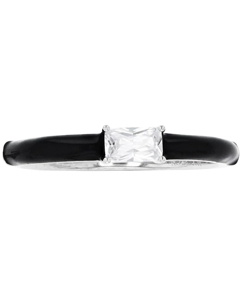 Cubic Zirconia & Hand-Painted Enamel Ring Sterling Silver