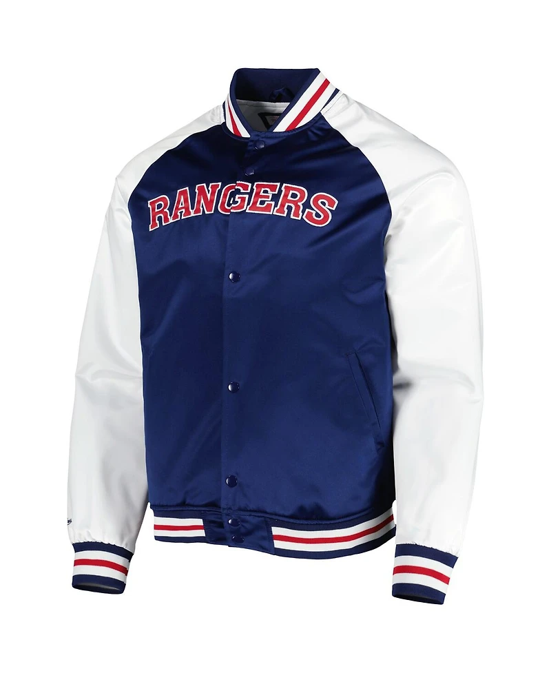 Men's Mitchell & Ness Blue, White New York Rangers Primetime Raglan Satin Full-Snap Jacket