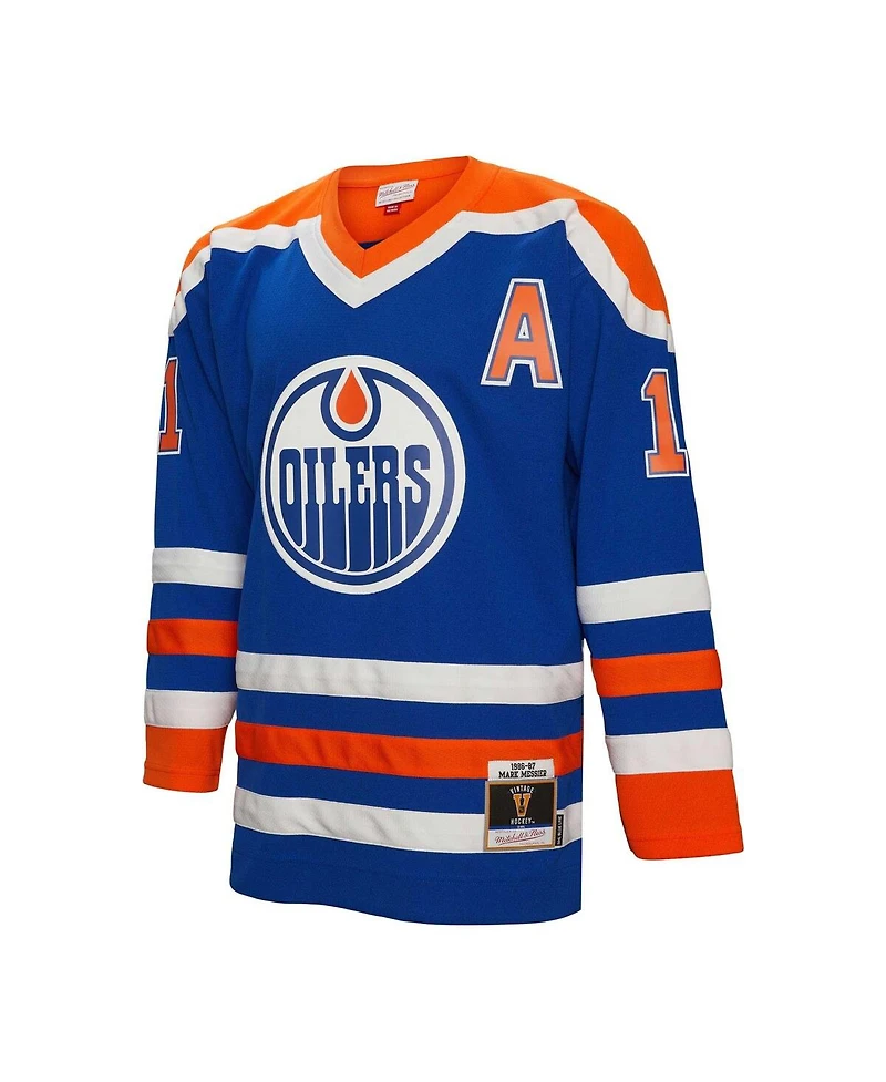 Men's Mitchell & Ness Mark Messier Royal Edmonton Oilers 1986 Blue Line Player Jersey